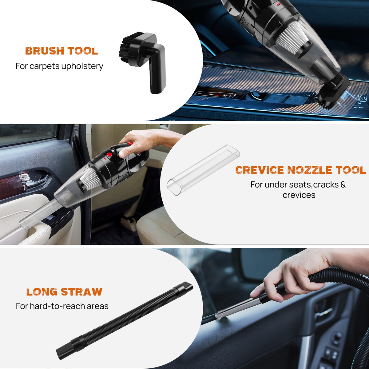 Cordless Car Vacuum Cleaner with Charging Cable – Handheld, Portable, Reusable Filter