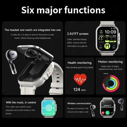 2-in-1 Smartwatch with Integrated Bluetooth Earbuds – HD Fitness Watch