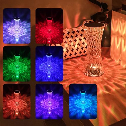 Acrylic Crystal Rose Table Lamp – 3D LED Night Light with 16 Colours & Touch Dimmer
