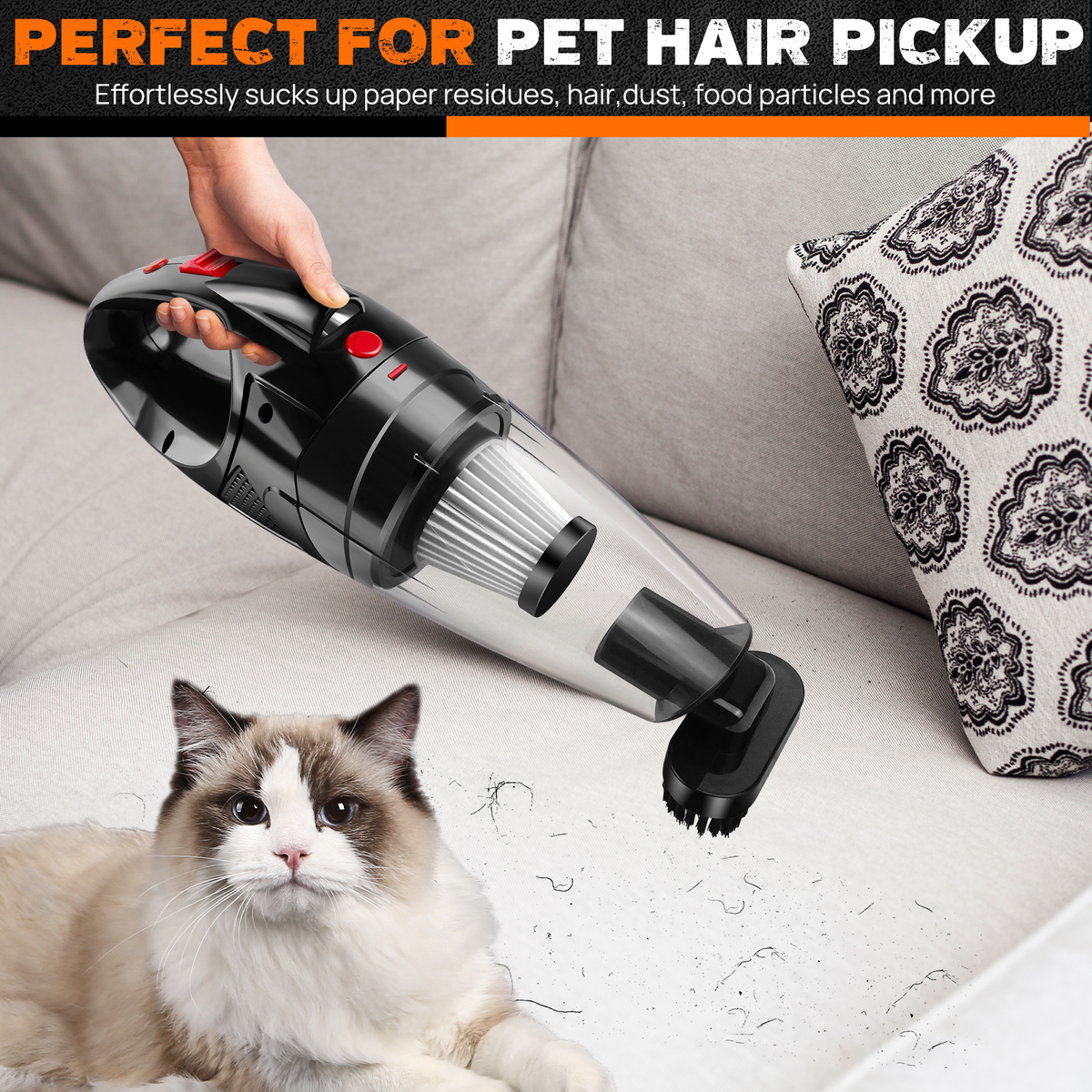 Cordless Car Vacuum Cleaner with Charging Cable – Handheld, Portable, Reusable Filter
