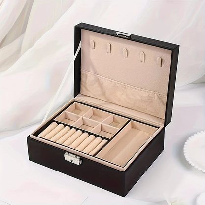 Three-Layer Jewelry Organizer Box – Structured Case with Drawers & Ring Rolls