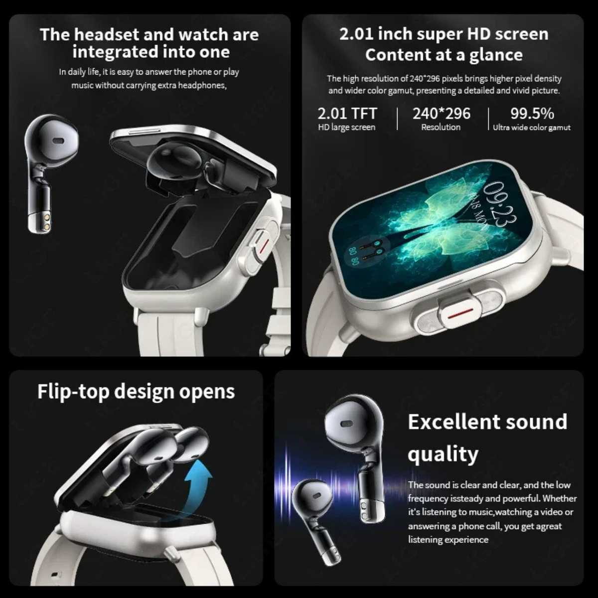 2-in-1 Smartwatch with Integrated Bluetooth Earbuds – HD Fitness Watch