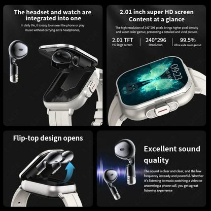 2-in-1 Smartwatch with Integrated Bluetooth Earbuds – HD Fitness Watch