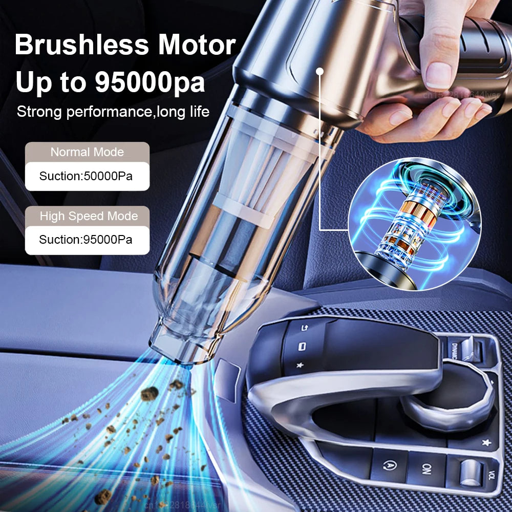 2-in-1 Car Vacuum Cleaner & Blower – 95000PA Wireless Handheld Vacuum