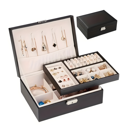 Three-Layer Jewelry Organizer Box – Structured Case with Drawers & Ring Rolls