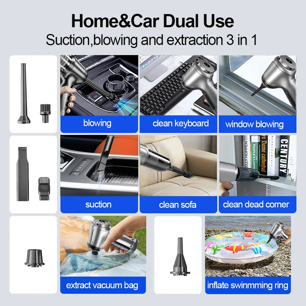 2-in-1 Car Vacuum Cleaner & Blower – 95000PA Wireless Handheld Vacuum