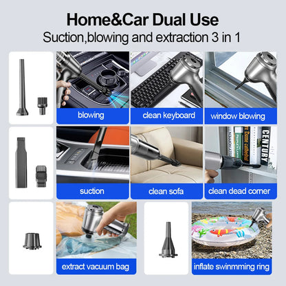 2-in-1 Car Vacuum Cleaner & Blower – 95000PA Wireless Handheld Vacuum